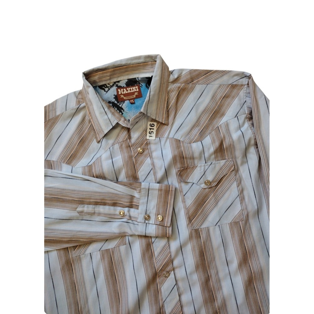 Maxini‎ Western Pearl Rhinestone Snap Shirt Man's Xl Multicolor Stripes Rodeo